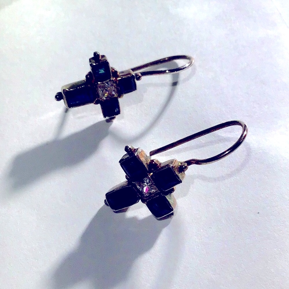 Sterling Silver and Blue Iolite Cross Earrings